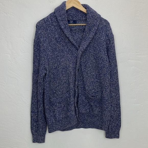 J. Crew Cotton shawl-collar cardigan sweater Sz L blue - Picture 2 of 10